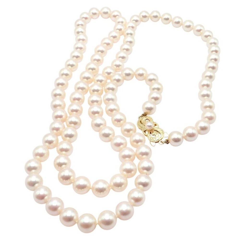 Rare! Mikimoto 18k Yellow Gold Pearl Strand 7mm 30" Opera Length Necklace - Picture 9 of 9